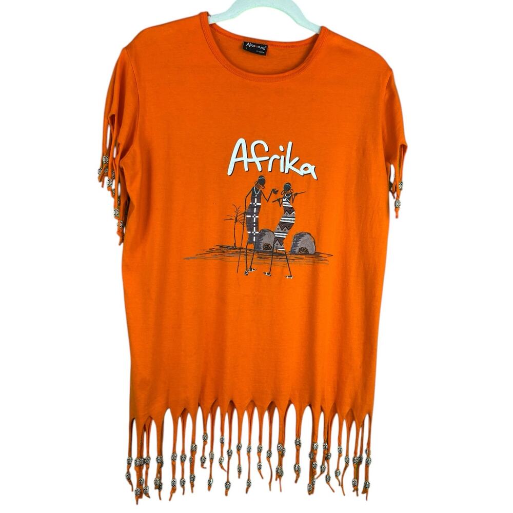 AIRBORNE Womens Afrika Short Sleeve Shirt with Beads Orange Sz S 77-82CM